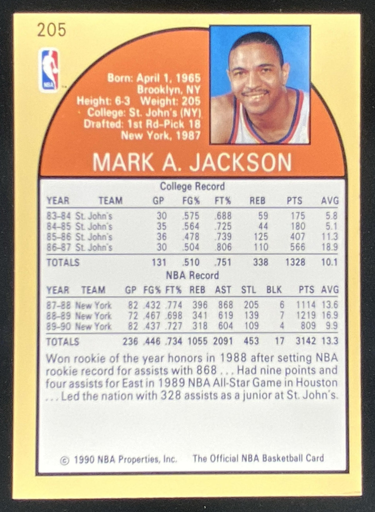 1990 Hoops Mark Jackson #205 trading card