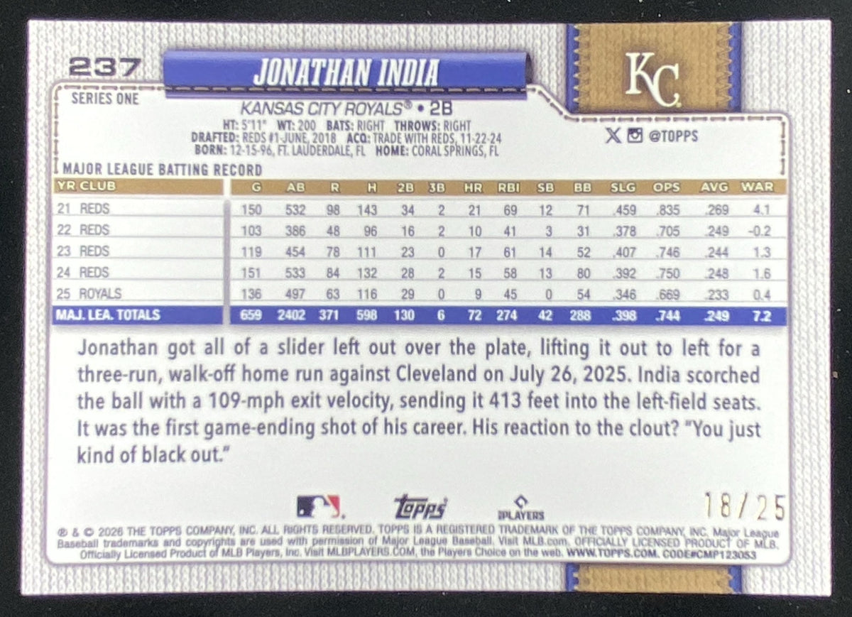 2026 Topps Series 1 Jonathan India #237 trading card
