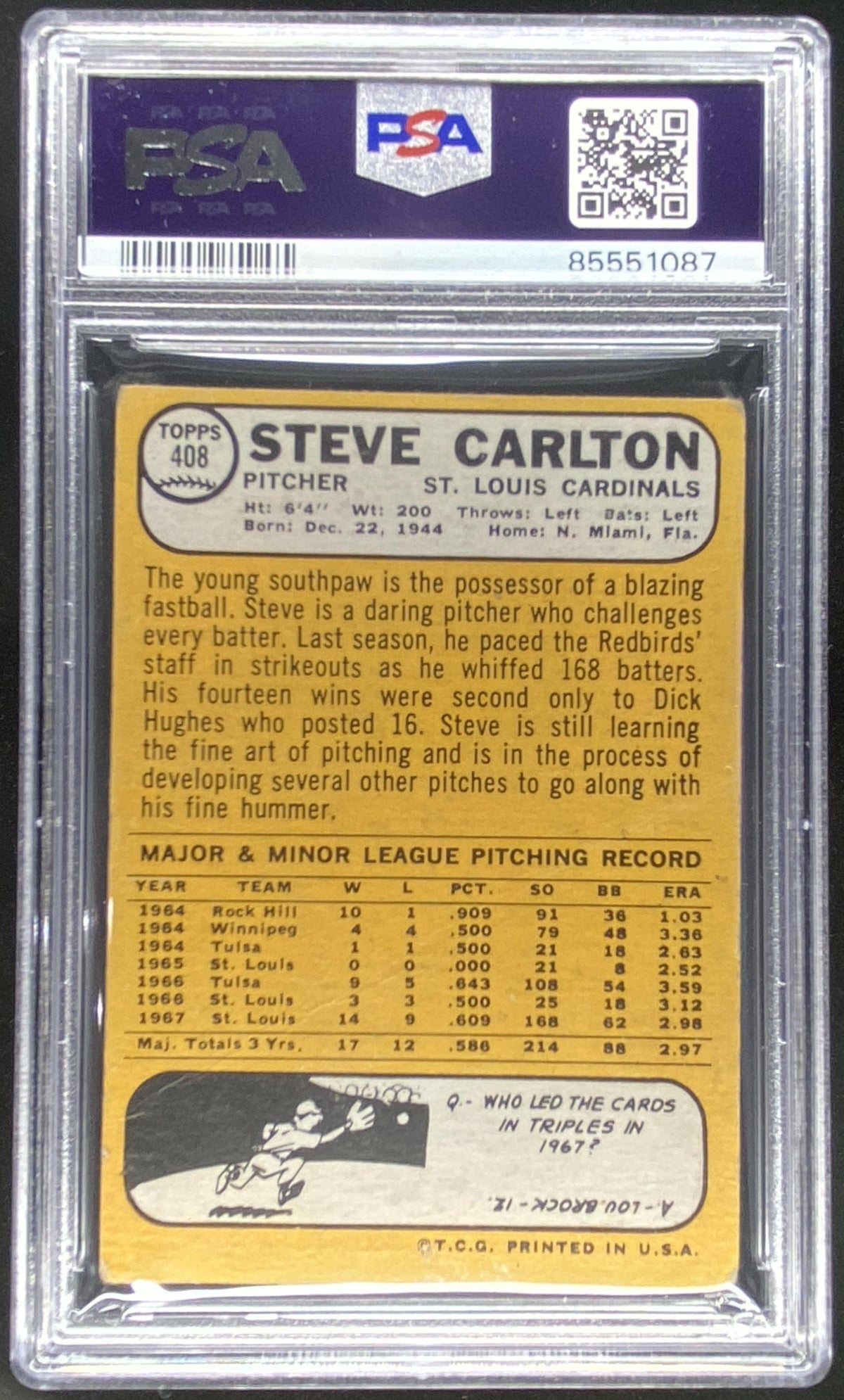 1968 Topps Steve Carlton #408 graded PSA 1.5 trading card