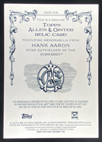 2025 Topps Allen & Ginter Hank Aaron #AGR-HA trading card