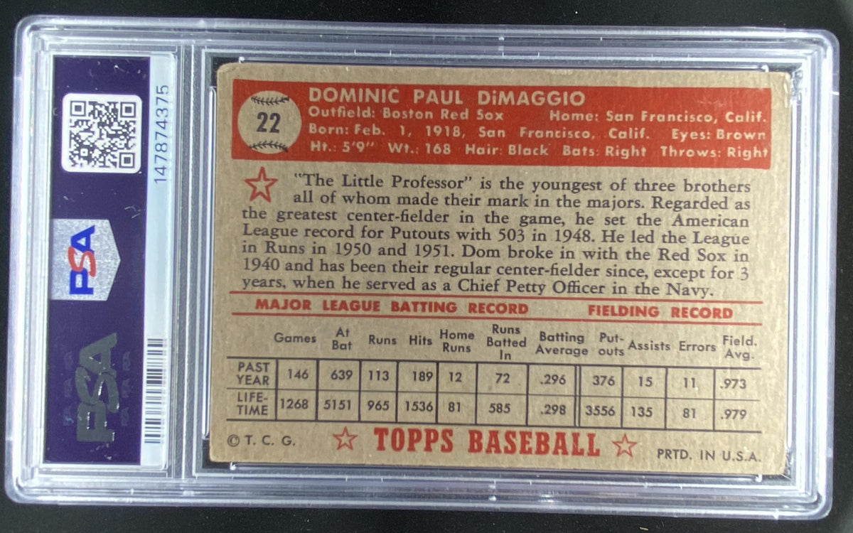 1952 Topps Dom DiMaggio #22 graded PSA 3 trading card