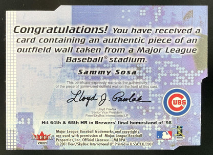 2001 Fleer E-X Wall of Fame Sammy Sosa Stadium Wall