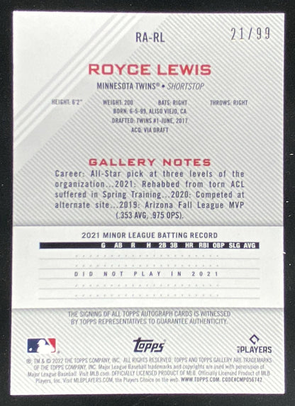 2022 Topps Gallery Royce Lewis #RA-RL trading card