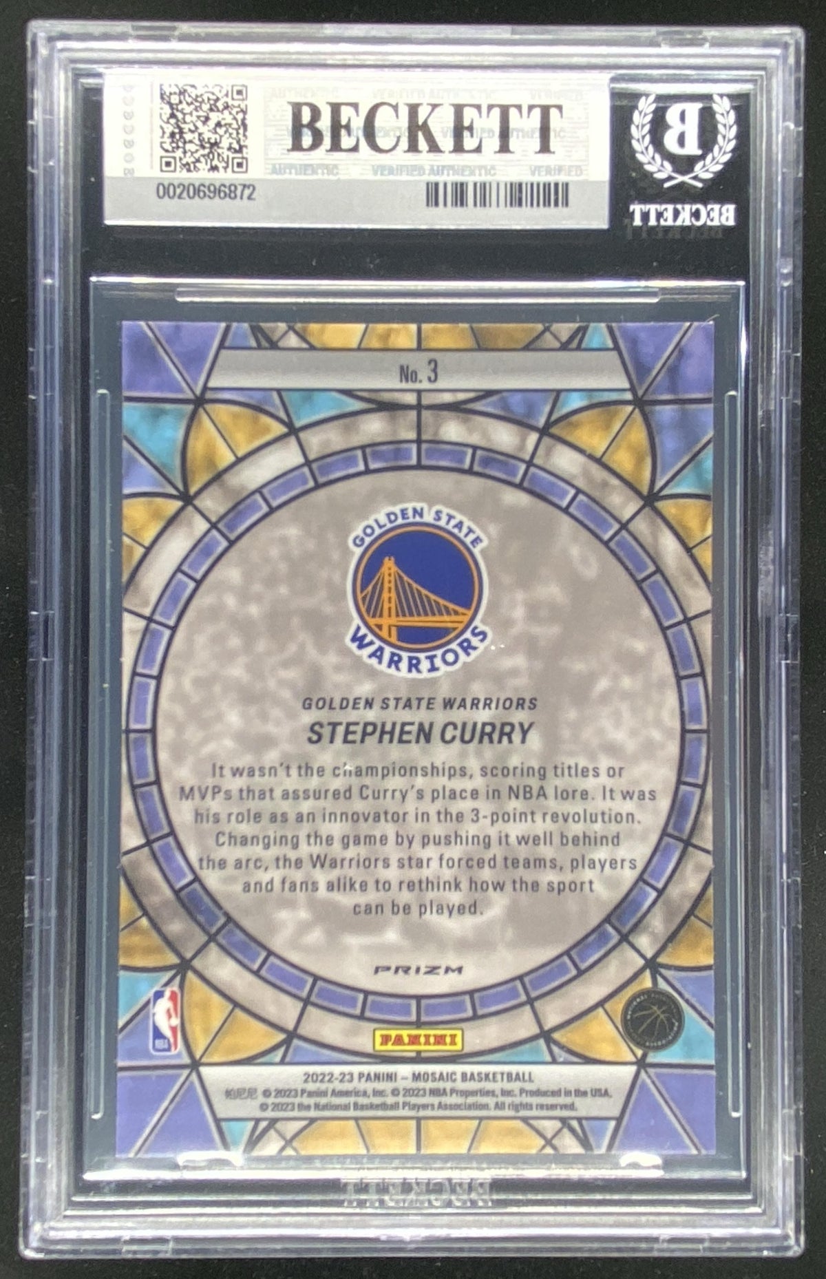 2022 Panini Mosaic Stephen Curry #3 graded BGS 8 trading card