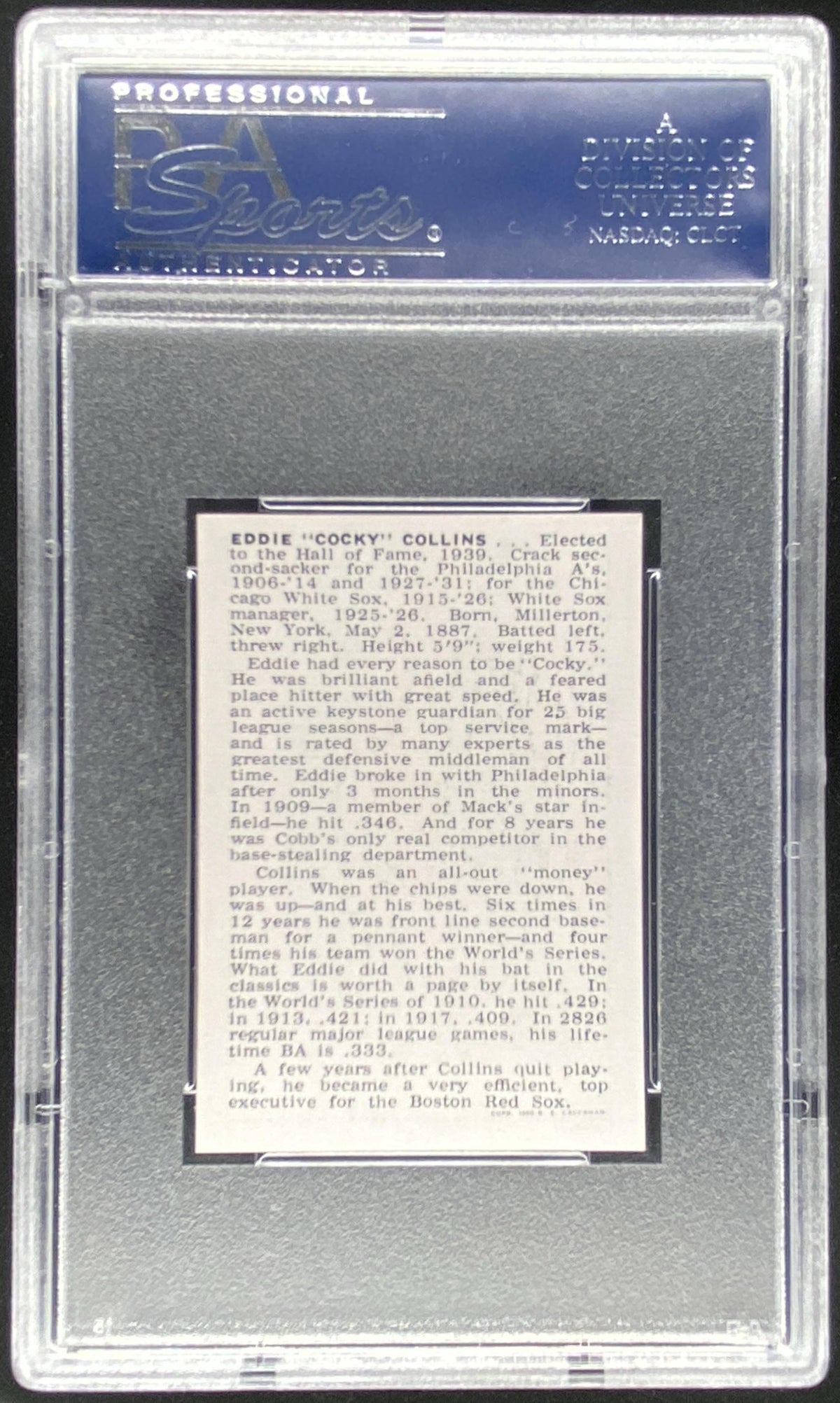 1950 Callahan Hall of Fame Eddie Collins graded PSA 7 trading card