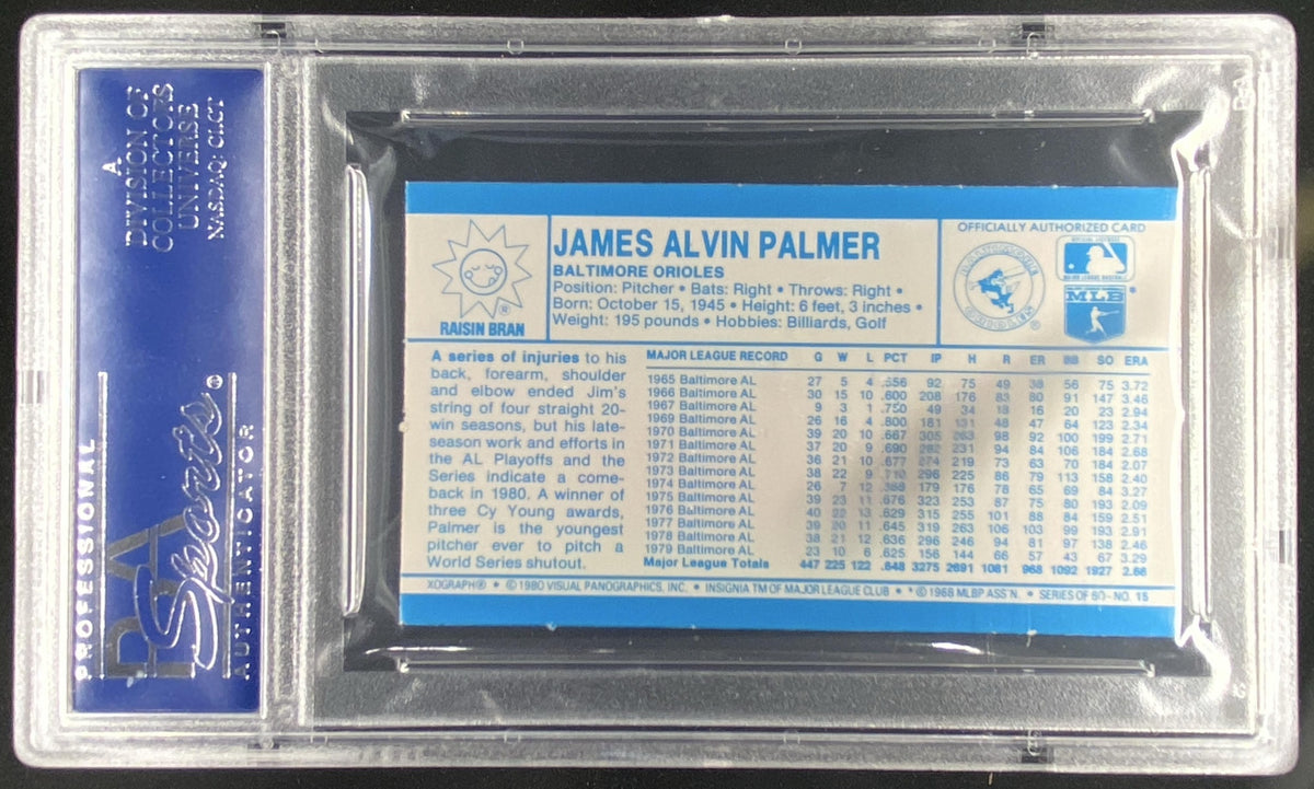 1980 Kellogg's 3-D Super Stars Jim Palmer graded PSA 10 trading card