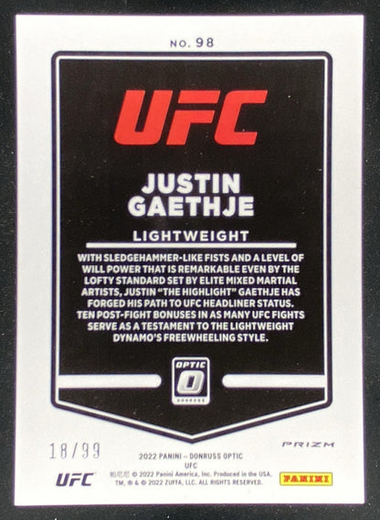 2022 Panini Donruss Optic UFC Justin Gaethje trading card