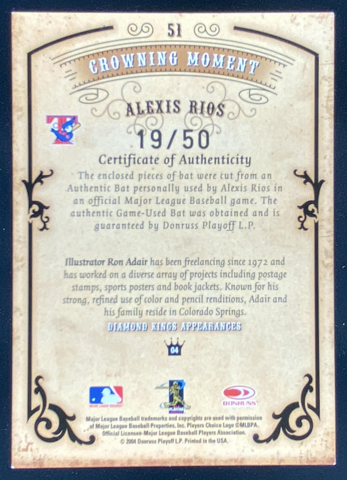 2004 Donruss Diamond Kings Alex Rios #51 trading card