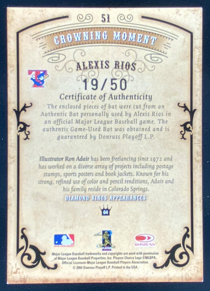 2004 Donruss Diamond Kings Alex Rios #51 trading card