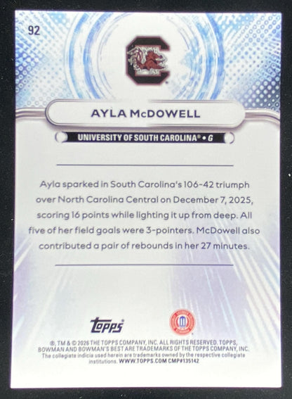 2025 Bowman's Best University Ayla McDowell #92 trading card
