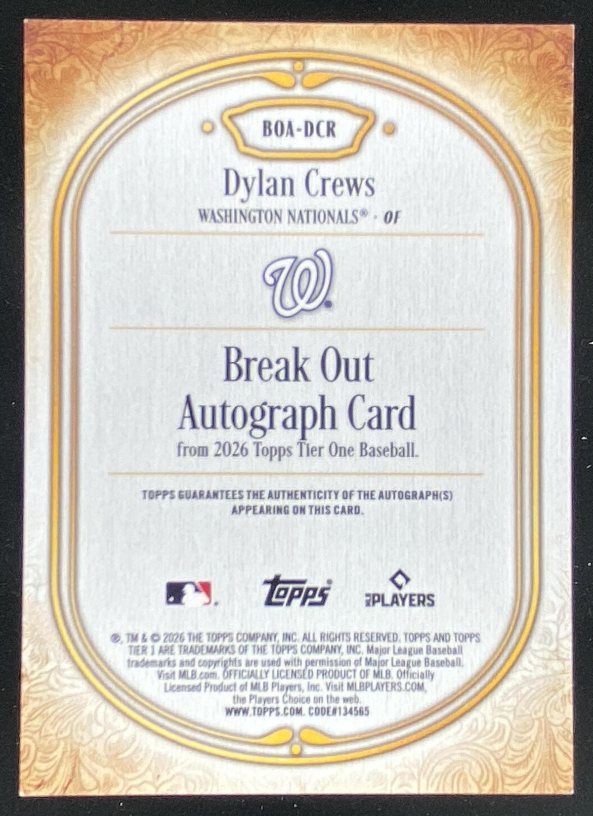 2026 Topps Tier One Dylan Crews #BOA-DCR trading card