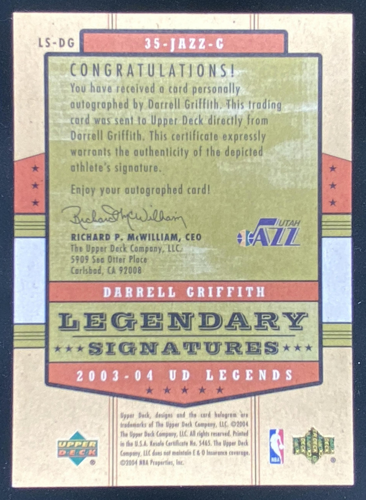 2003 Upper Deck Legends Darrell Griffith #LS-DG trading card