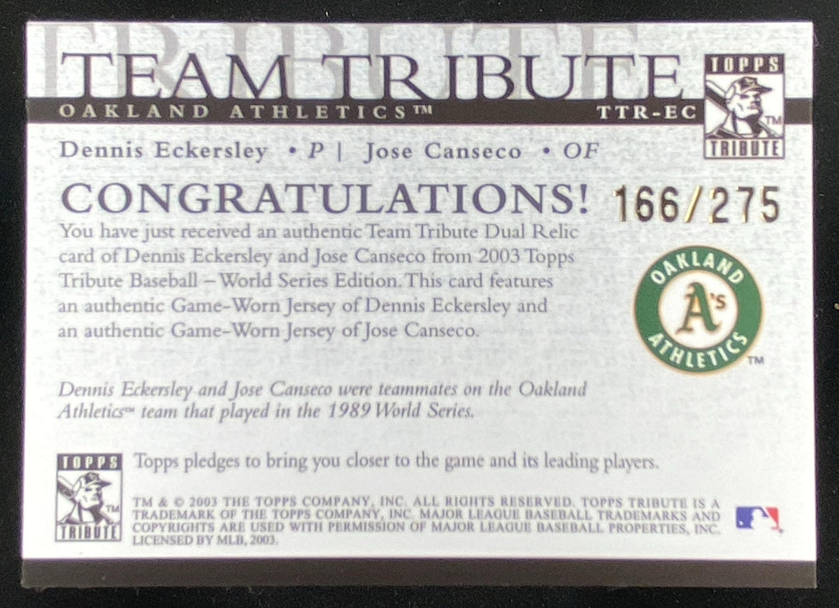 2003 Topps Tribute World Series Dennis Eckersley / Jose Canseco trading card