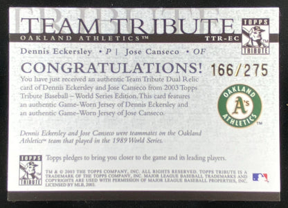 2003 Topps Tribute World Series Dennis Eckersley / Jose Canseco trading card