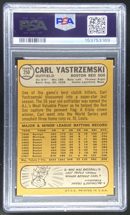 1968 Topps Carl Yastrzemski #250 graded PSA 6 trading card