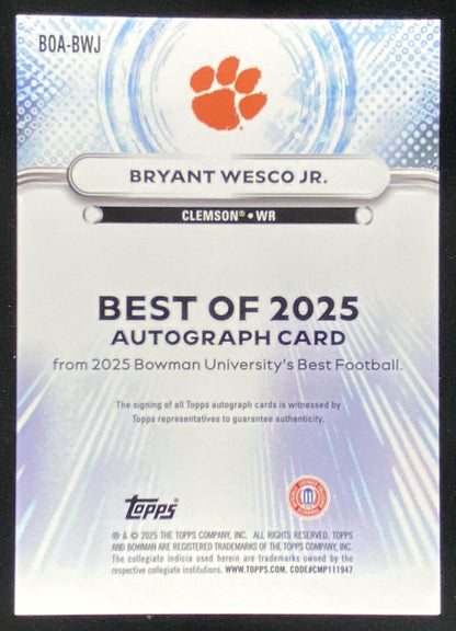 2025 Bowman's Best University Bryant Wesco Jr. trading card