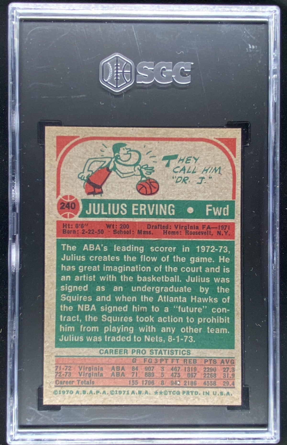1973 Topps Julius Erving #240 graded SGC 7 trading card