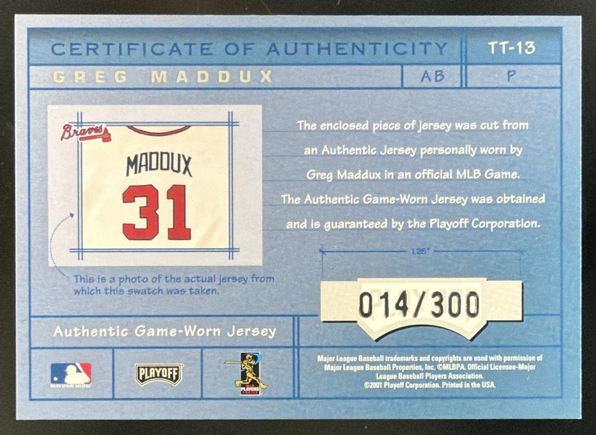 2001 Absolute Memorabilia Tools of the Trade Greg Maddux Patch /300