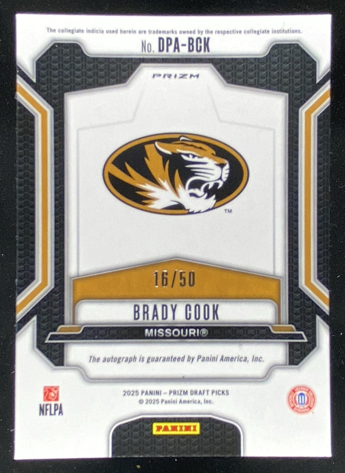 2025 Panini Prizm Draft Picks Brady Cook #DPA-BCK trading card