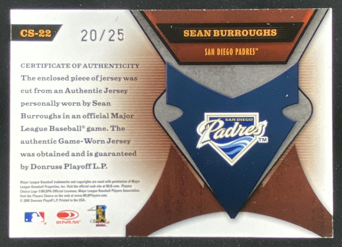 2005 Leaf Certified Materials Sean Burroughs #CS-22 trading card
