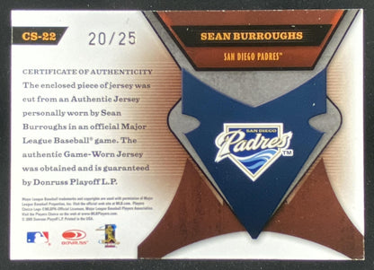 2005 Leaf Certified Materials Sean Burroughs #CS-22 trading card