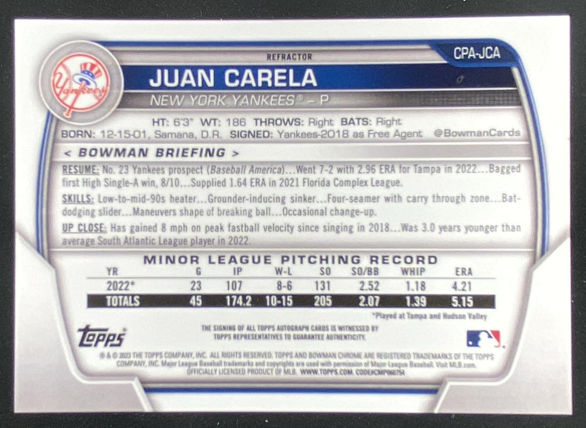 2023 Bowman Juan Carela #CPA-JCA trading card