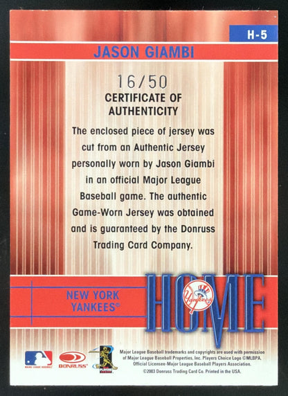 2004 Leaf Home Jason Giambi Jersey /50
