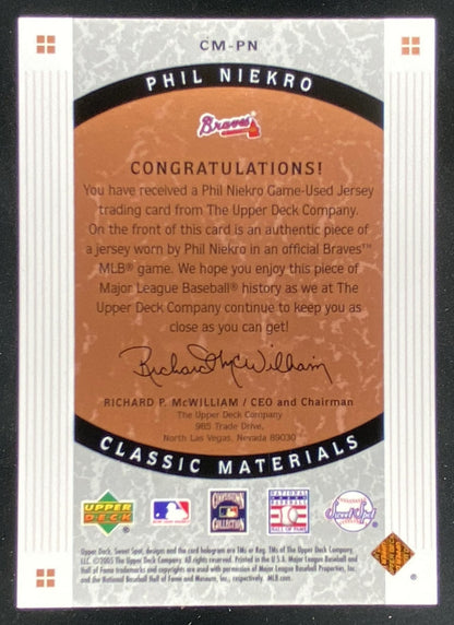2005 Upper Deck Sweet Spot Classic Phil Niekro #CM-RN trading card