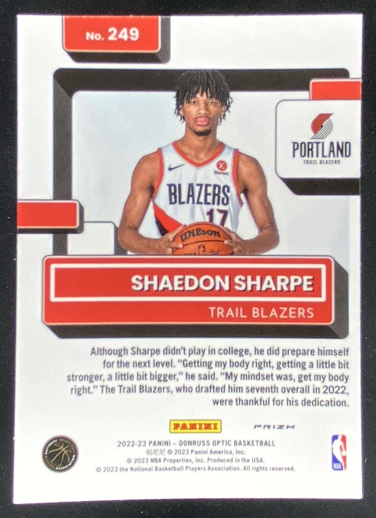 2022 Panini Donruss Optic Shaedon Sharpe #249 trading card