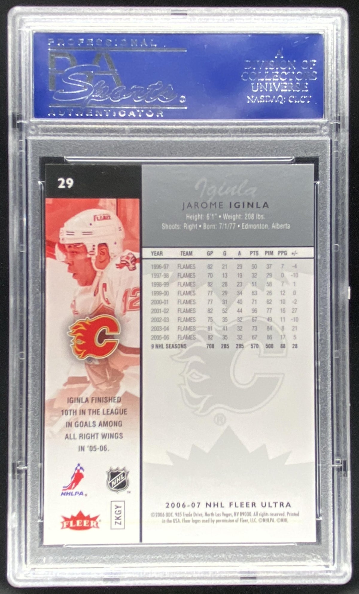 2006 Fleer Ultra Jarome Iginla #29 graded PSA 10 trading card