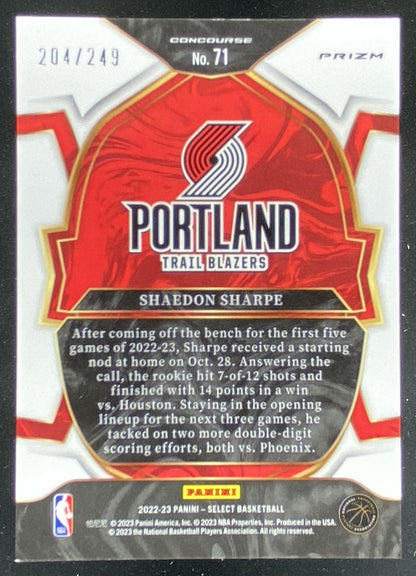 2022 Panini Select Shaedon Sharpe trading card