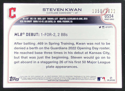 2022 Topps Update Steven Kwan #US54 trading card