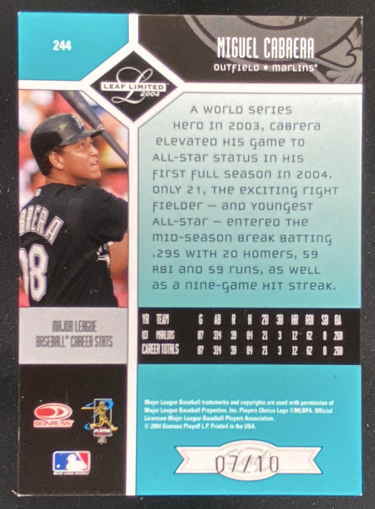 2004 Leaf Limited Miguel Cabrera #244 trading card