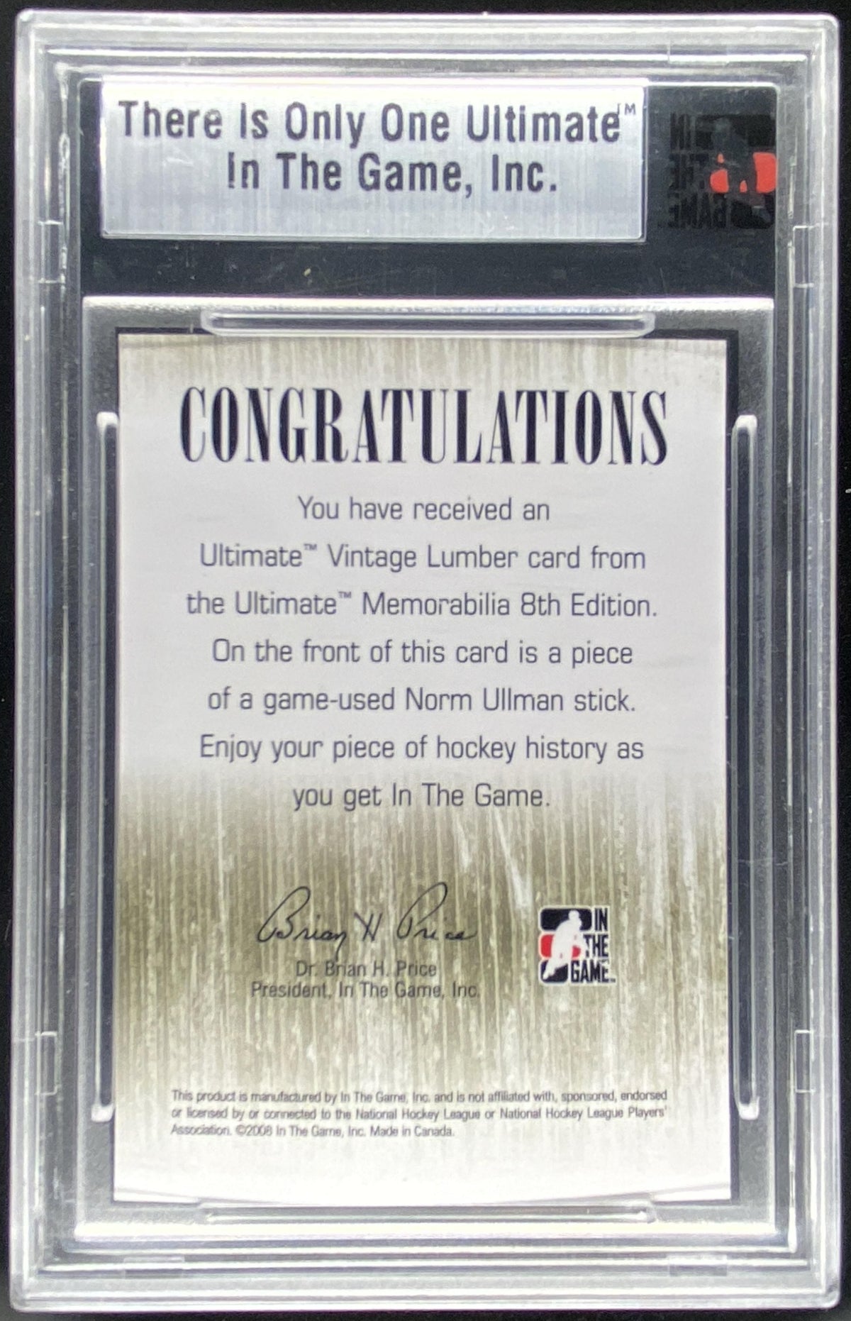 2006 In The Game Ultimate Memorabilia Norm Ullman trading card