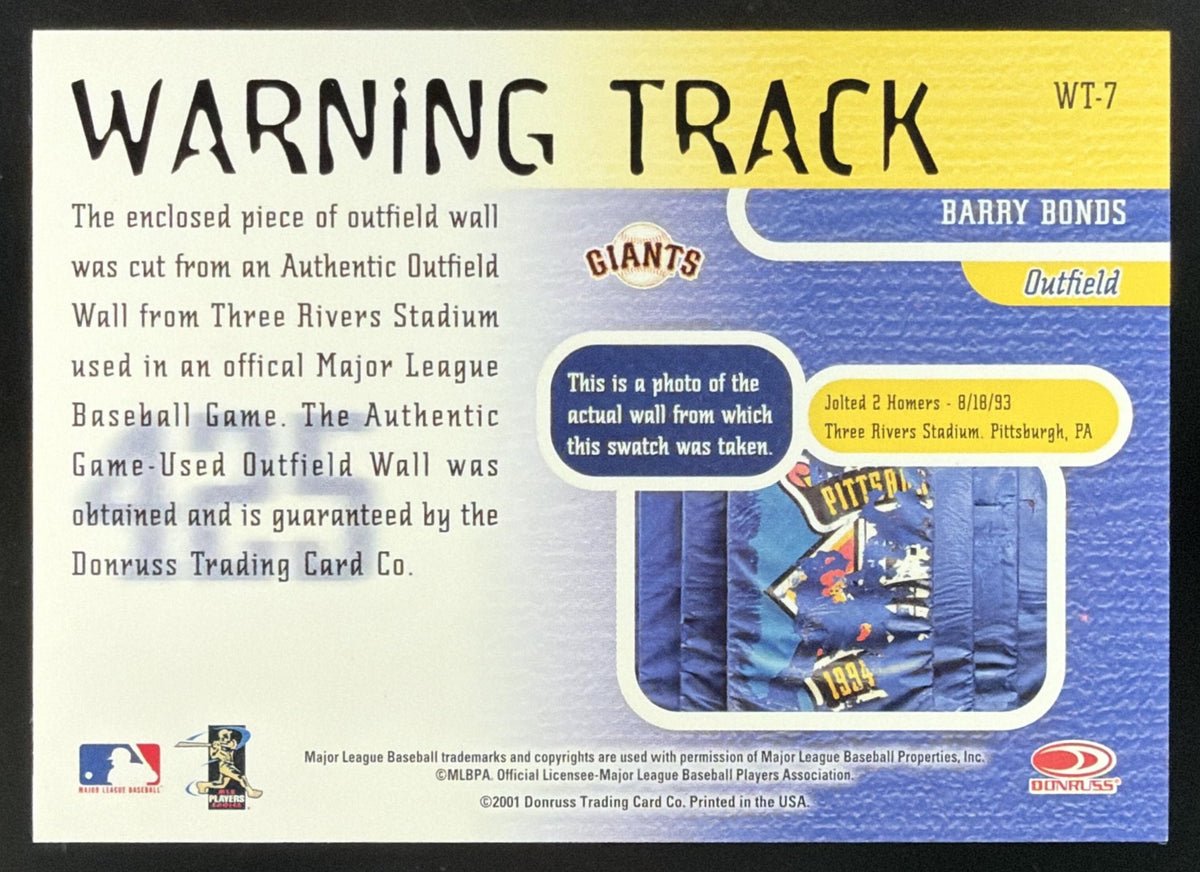 2001 Donruss Studio Warning Track Barry Bonds Stadium Wall