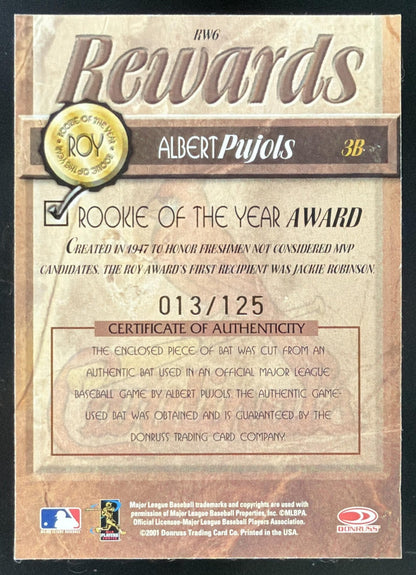 2001 Donruss Class of 2001 Final Rewards Albert Pujols Bat /125
