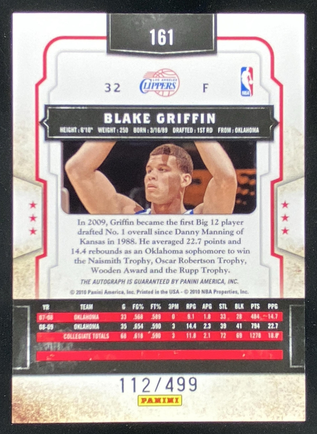 2009 Panini Classics Blake Griffin trading card