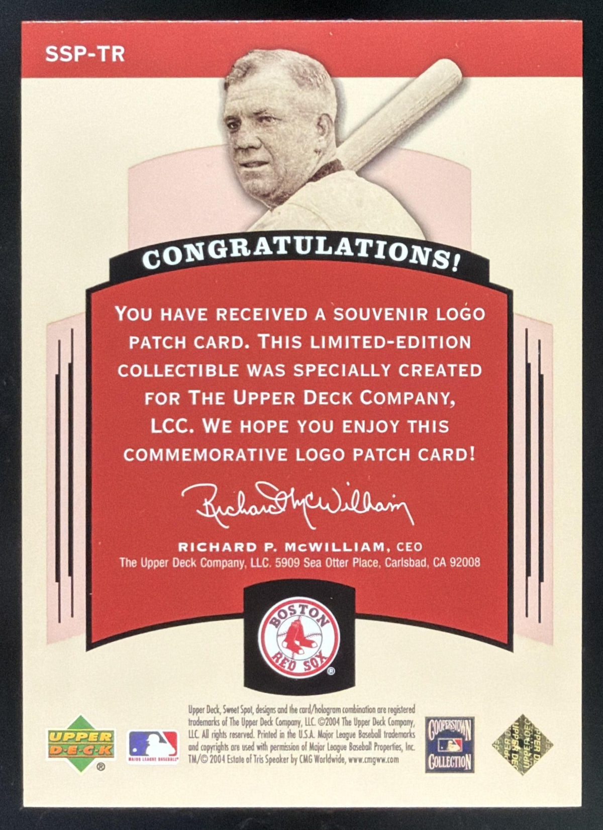 2004 Upper Deck Sweet Spot Classic Tris Speaker Patch /300