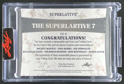 2023 Leaf Superlative Mickey Mantle / Yogi Berra / Joe DiMaggio / Reggie Jackson / Thurman Munson / Don Mattingly / Derek Jeter trading card