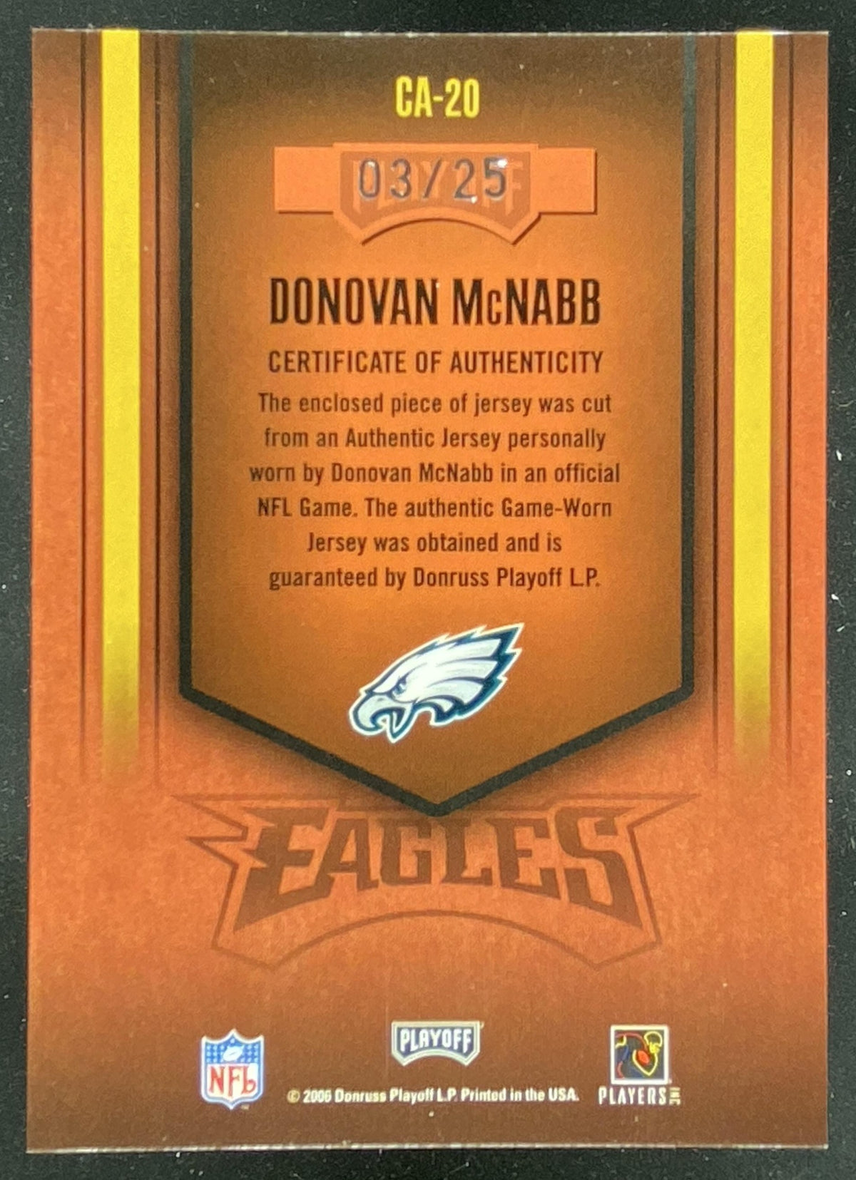 2006 Playoff Absolute Memorabilia Donovan McNabb #CA-20 trading card