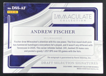 2026 Panini Immaculate Collection Andrew Fischer #DSS-AF trading card
