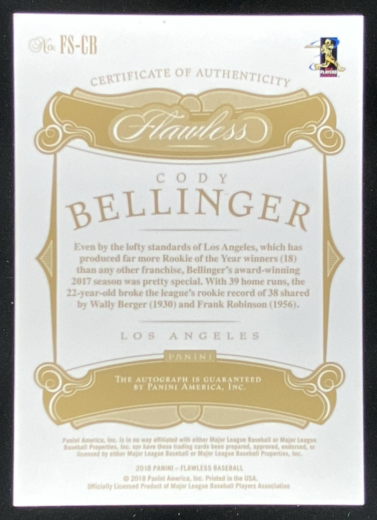 2018 Panini Flawless Cody Bellinger #FS-CB trading card
