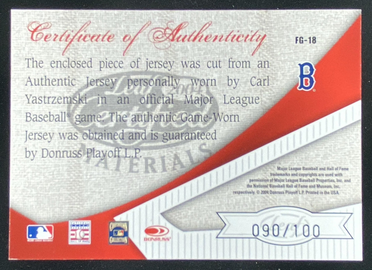 2004 Leaf Certified Materials Carl Yastrzemski trading card