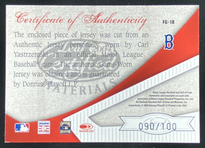2004 Leaf Certified Materials Carl Yastrzemski trading card