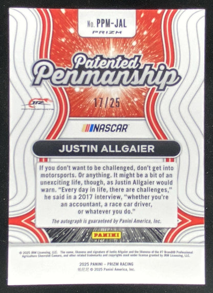 2025 Panini Prizm Racing Justin Allgaier trading card