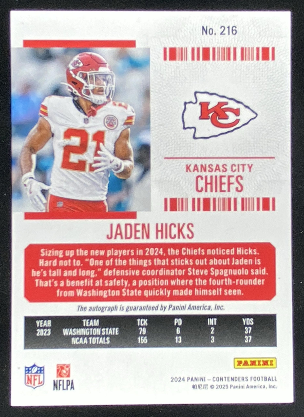 2024 Panini Contenders Jaden Hicks trading card