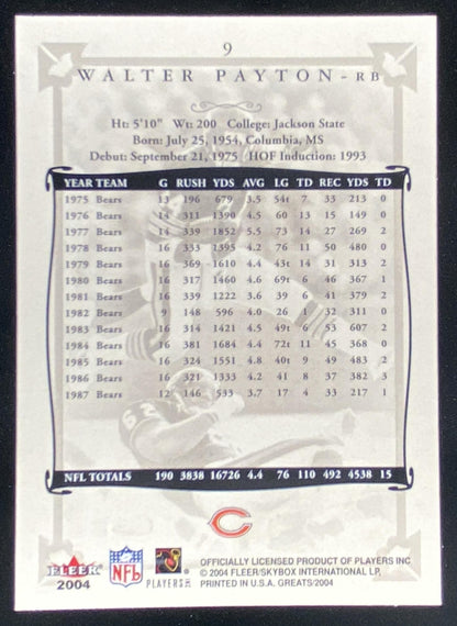 2004 Fleer Greats of the Game Walter Payton #9 trading card