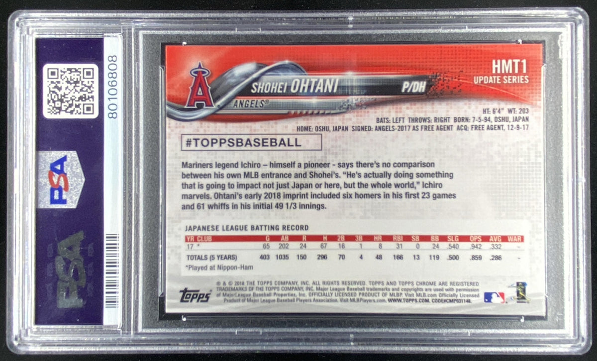 2018 Topps Chrome Update Shohei Ohtani #HMT1 graded PSA 9 trading card