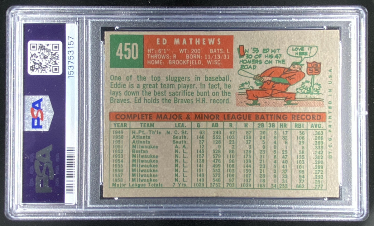 1959 Topps Ed Mathews #450 graded PSA 4 trading card