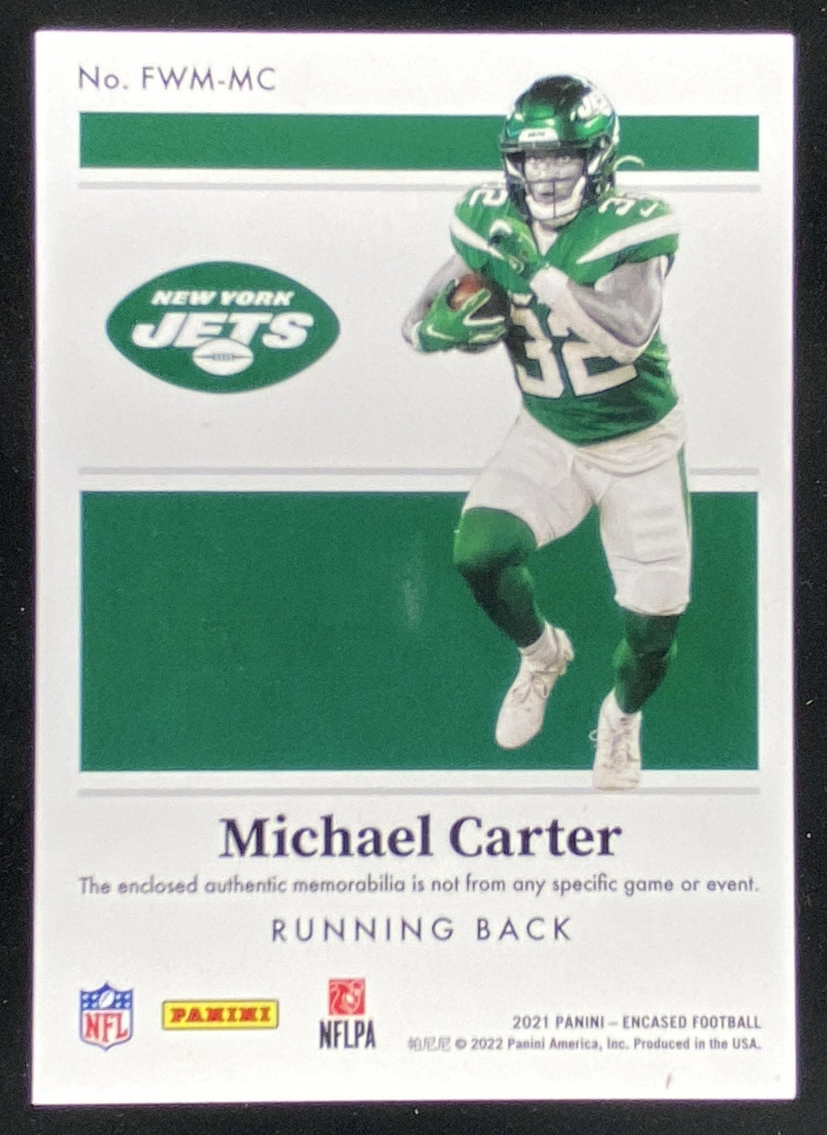 2021 Panini Encased Michael Carter trading card